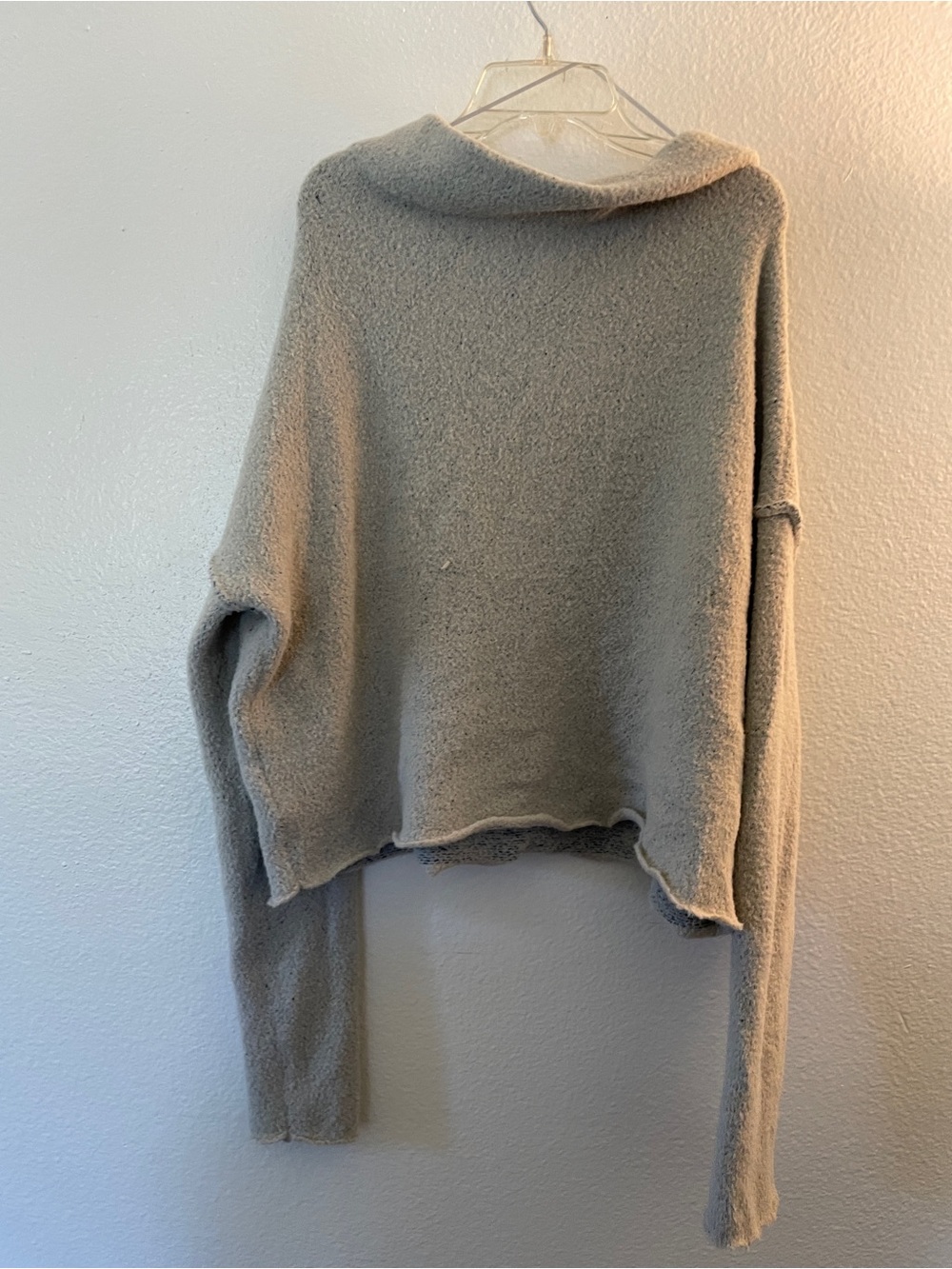 Free People Cropped Cowl Neck Sweater in Light Gray